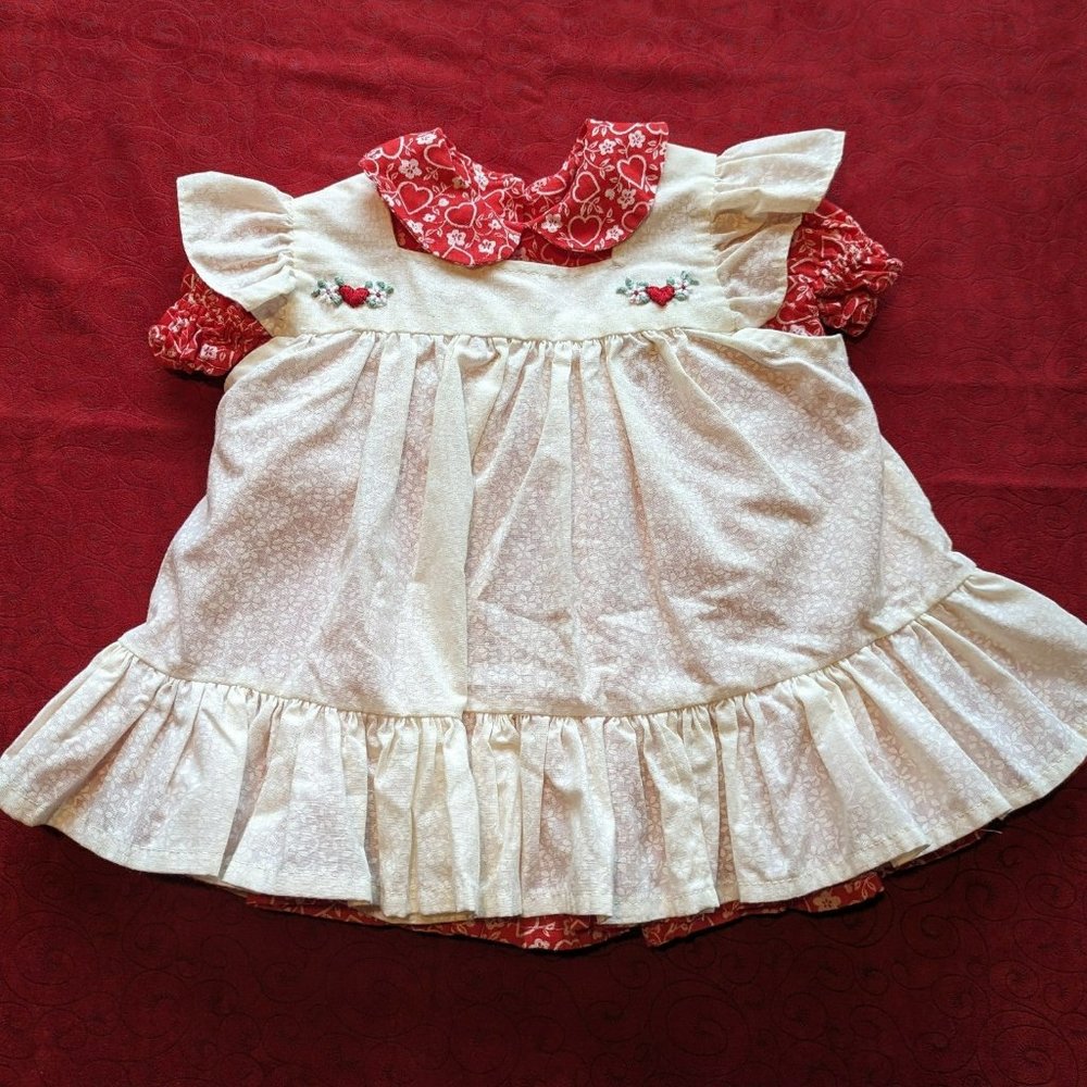 Double Vintage Baby Dress With Heart & Floral Print 2‎ In 1